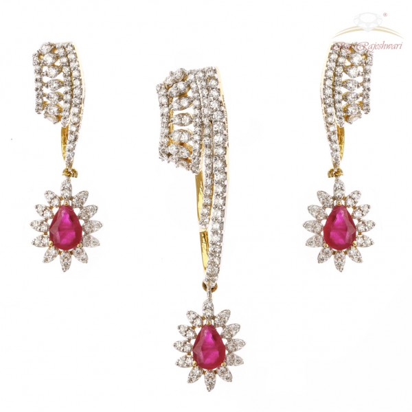 Diamond Studded Pendent Set in 18kt Gold with Ruby